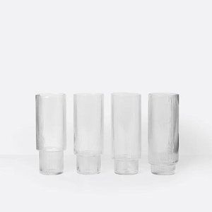 BNWT - Ferm Living Ripple Long Drinking Glasses, Set of 4